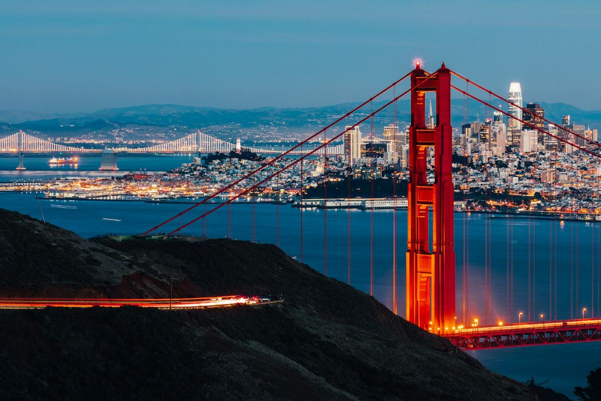 Golden Gate Bridge and San Francisco at dusk