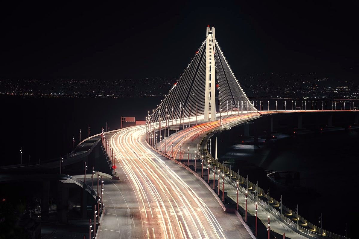 Eastern span of the San Francisco-Oakland Bay Bridge at night