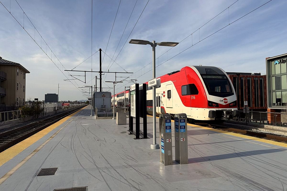 A Caltrain electric train at Hillsdale station
