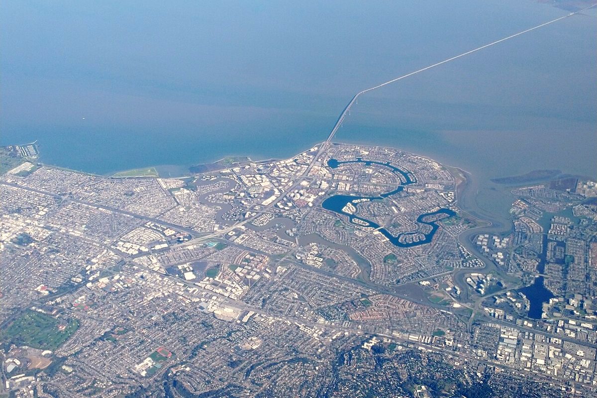 Aerial view of Foster City, San Mateo and the San Mateo Bridge