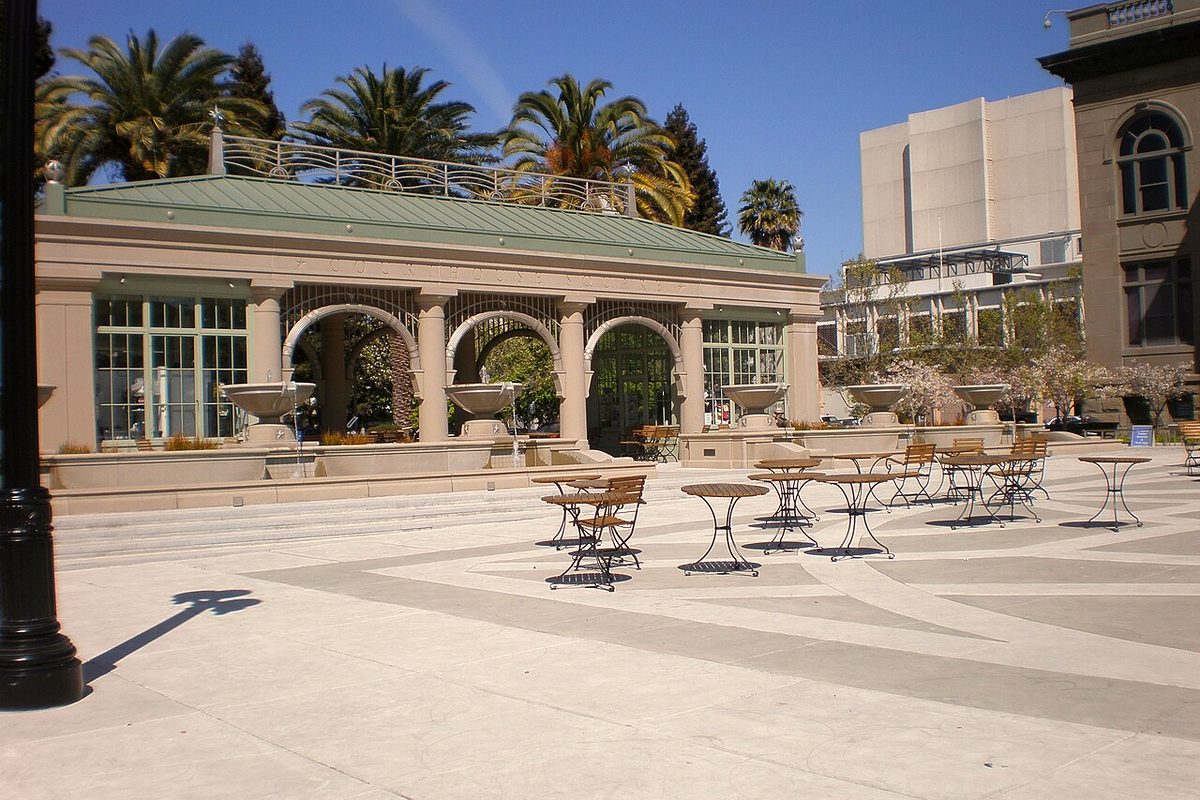 Courthouse Square in downtown Redwood City on a sunny day