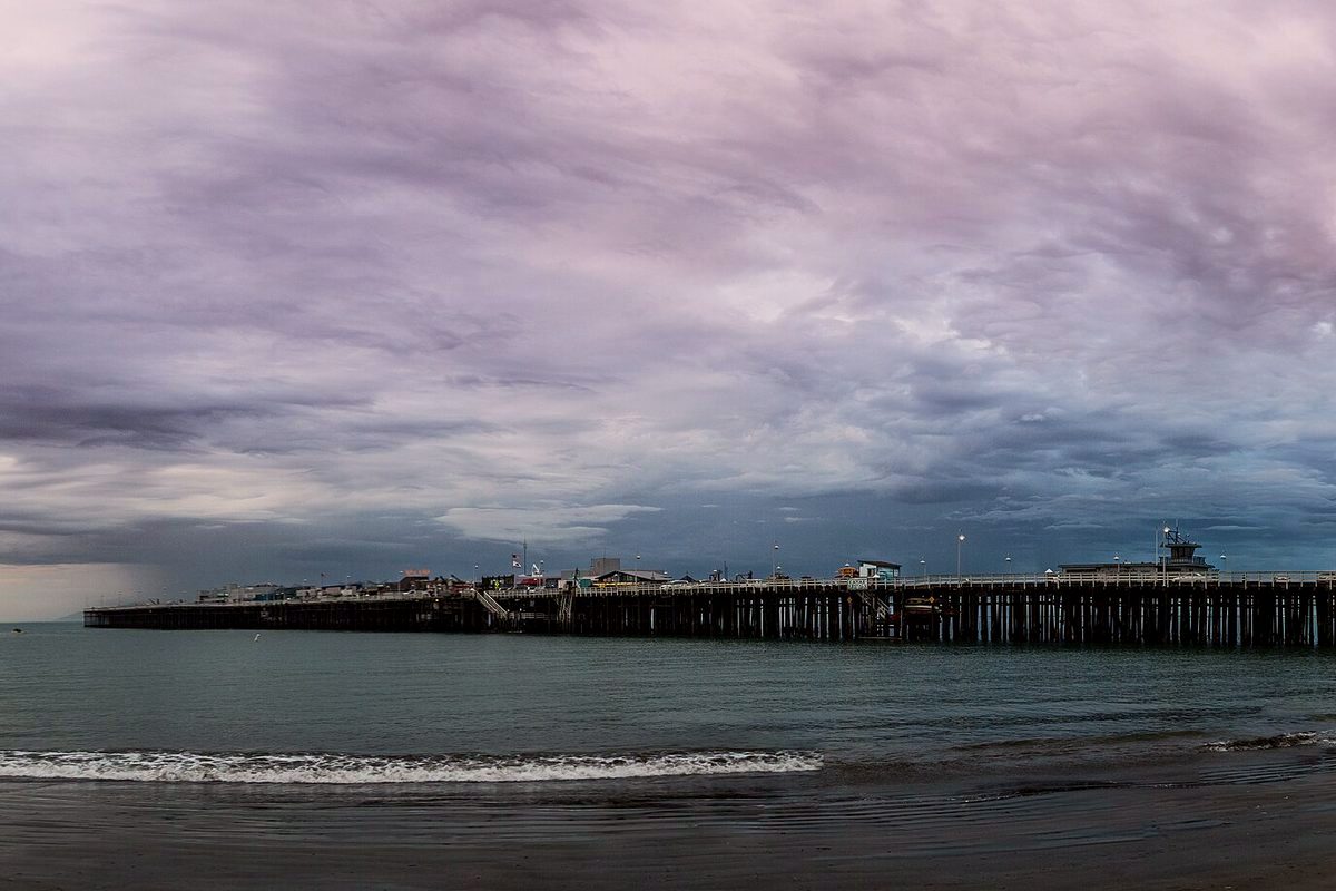 Santa Cruz Wharf under a cloudy sky