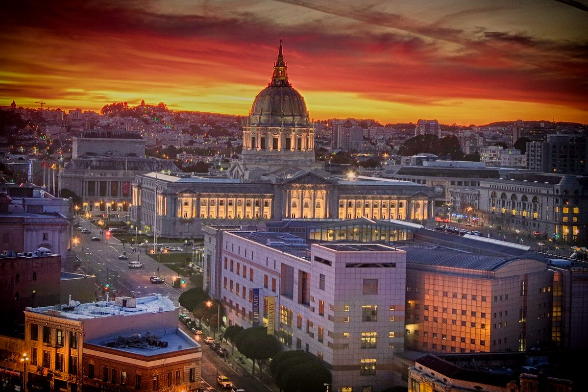 San Francisco City Hall and Civic Center at sunset