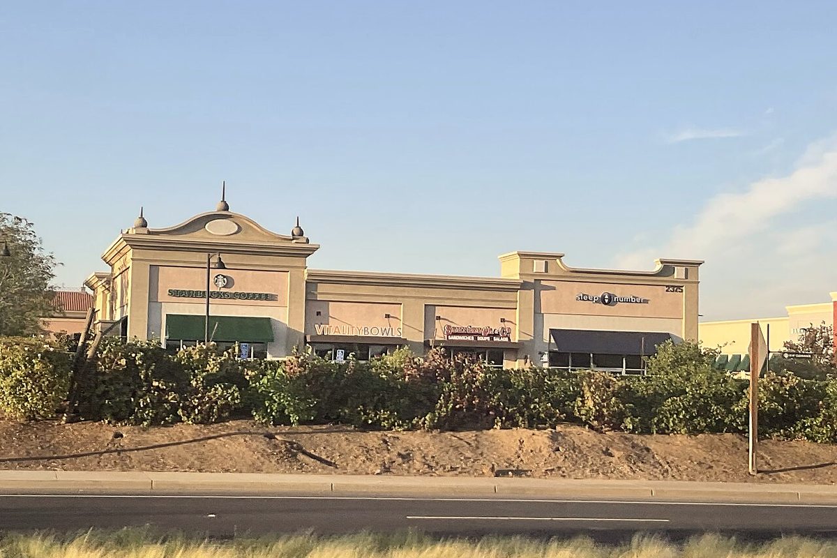 The Streets of Brentwood shopping center in Brentwood in late-afternoon sun